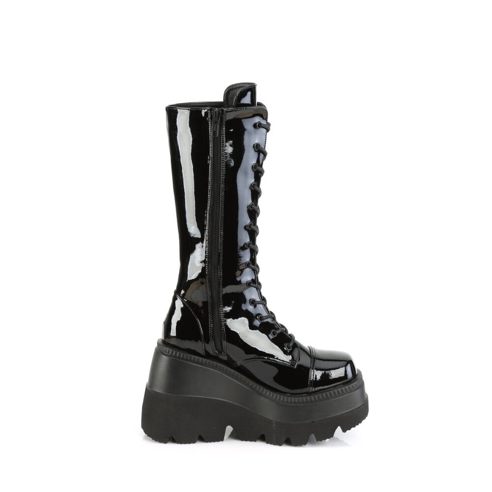 Size 10 NEW  Shaker 72 Black Patent 4.5" Wedge Platform Mid Calf Goth Pu… - Picture 3 of 5